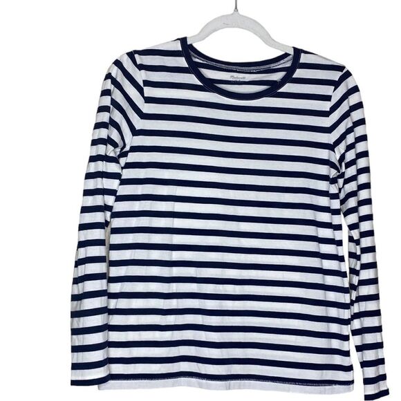 Madewell Northside Wm’s Sz Sm Blue White Morris Stripe Long-Sleeve Tee Shirt - Picture 1 of 5